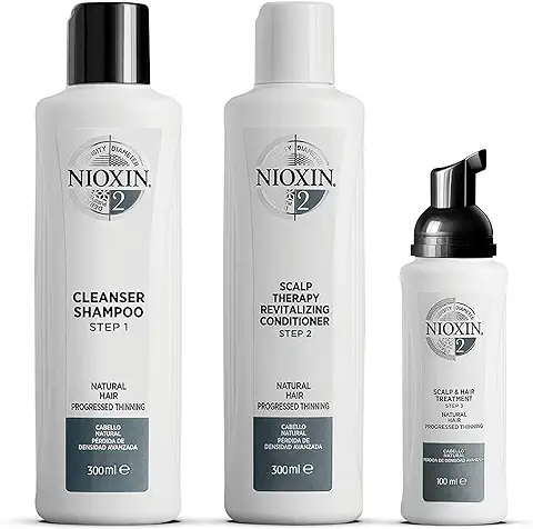 Nioxin Sistema 2 - Kit de 3 Pasos - Tratamiento para Cabello Natural con Pérdida de Densidad Progresiva (Champú 300 ml - Acondicionador 300 ml - Tratamiento 100 ml)  