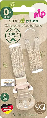Nip Stay Green - Cinta para Chupete de Algodón Orgánico 100%, Fabricada en Alemania, para Chupete con Anillo, Ajustable Gradualmente, Protege la Ropa, Color: Marrón  