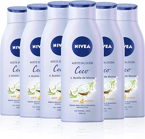 NIVEA Aceite en Loción Coco & Aceite de Monoi en pack de 6 (6 x 400 ml), Aceite Corporal con Aroma a Coco, Loción Hidratante de Cuidado Corporal para piel seca y Normal  
