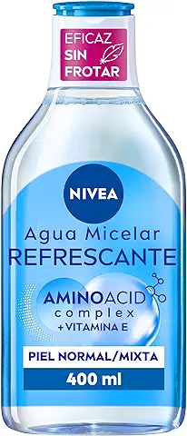 NIVEA Agua Micelar Refrescante Piel Normal/Mixta (1 x 400 ml), Desmaquillante para Limpieza Facial con Vitamina E, Desmaquillador de ojos y Rostro  