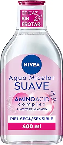 NIVEA Agua Micelar Suave para Piel Seca/Sensible (1 x 400 ml), Desmaquillante para Limpieza Facial con Aceite de Almendras, Desmaquillador de ojos y Rostro  