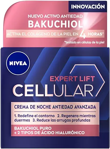 NIVEA Cellular Expert Lift Crema de Noche Antiedad Avanzada (1 x 50 ml), Crema Facial de Noche con Bakuchiol Puro, Crema Antiarrugas con ácido Hialurónico, Crema Antiedad  