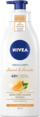 NIVEA Crema Corporal Naranja y Aguacate Pump de 500 ml, Crema Corporal Energizante para Pieles Normales y Secas, Crema Corporal Hidratante con Aceite de Aguacate y Aroma de Naranja  