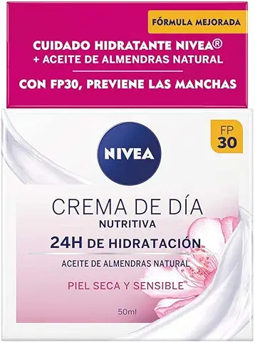 NIVEA Crema de Día Nutritiva FP30 (1 x 50 ml), Crema Facial con Protector Solar 30, Crema Hidratante Facial para piel seca y Sensible con Manteca de Karité  
