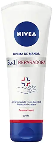 NIVEA Crema de Manos Reparadora 3 en 1 (1 x 100 ml), Crema Calmante para Manos Agrietadas y muy Secas, Crema Hidratante para Conseguir unas Manos Suaves  