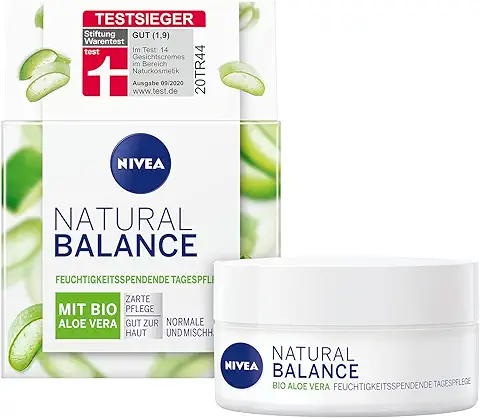 Nivea - Crema Hidratante de día Nivea Natural Balance (50 ml), con aloe vera Orgánico, Aceite de Jojoba y Almendra, Crema de día para piel Normal y Mixta  