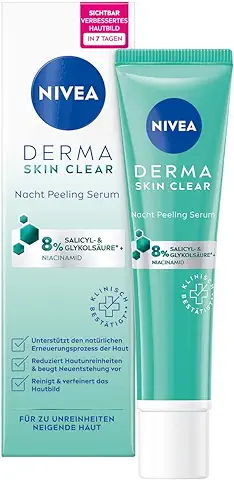 NIVEA Derma Skin Clear - Suero Exfoliante Nocturno (40 ml), Suero Antiespinillas para una piel Visiblemente Mejorada, Exfoliante BHA y AHA con Niacinamida  