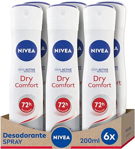 NIVEA Dry Comfort Spray en pack de 6 (6 x 200 ml), Desodorante Antitranspirante con Protección 72 Horas, Spray Desodorante de Cuidado Femenino Testado en la vida real  