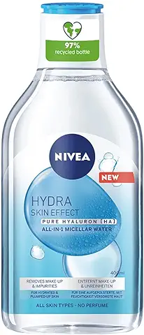 NIVEA Hydra Skin Effect Agua Micelar con ácido Hialurónico puro (400 ml), Limpiador Facial que Elimina las Impurezas, Desmaquillante Facial para todo tipo de Pieles  