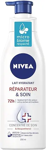 NIVEA Leche Hidratante Repair & Care 72h Piel Extra Seca y Tensada (2 x 250 ml), Leche Corporal con NIVEA Care Concentrado & Dexpanthenol, 72H Hidratación Corporal  