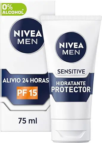 NIVEA MEN Sensitive Hidratante Protector FP15 (1 x 75 ml), 0% Alcohol Antirritación Crema Facial Hidratante para Hombres con piel Sensible, con Protector Solar FP15  