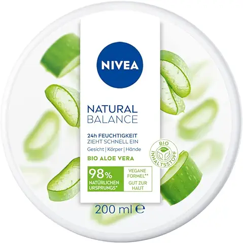 NIVEA Natural Balance Aloe Vera Crema Multiusos (200 ml), Crema Hidratante Vegana con aloe vera Orgánica, Crema Universal para Cara, Cuerpo y Manos  