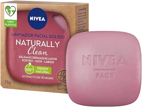 NIVEA Naturally Clean Limpiador Facial Sólido Desmaquillante (1 x 75 g), Bálsamo Desmaquillador Facial 99% de Origen Natural, Pastilla Limpiadora con Extracto de té Negro  