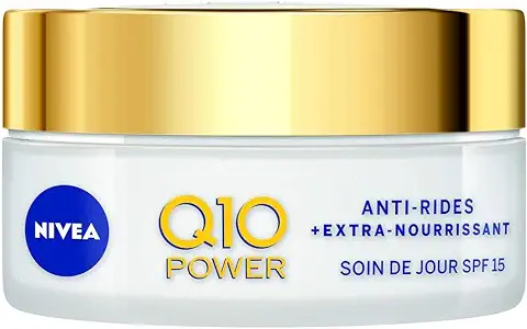 NIVEA Q10 Power Antiarrugas Cuidado de día + Extranutritivo (1 x 50 ml), Tratamiento Facial FPS 15 Enriquecido con Aceite de Argán Orgánico y Q10 Natural, Crema de día para piel seca a muy seca  
