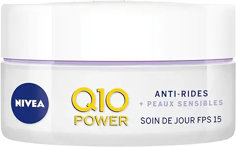 Nivea Q10 Power - Cuidado de día Antiarrugas + Pieles Sensibles Fps 15 (1 x 50 ml), Crema Antigésica Enriquecida con Q10 Natural y Creatina, Cuidado Facial para Mujer con Extracto de Resresresbalón  