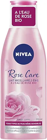 NIVEA Rose Care - Leche Micelar 2 en 1 (1 x 200 ml), Leche Limpiadora Orgánica con agua de Rosas para todo tipo de Pieles, Limpiador Facial y Labial, Desmaquillante y Tonificante  