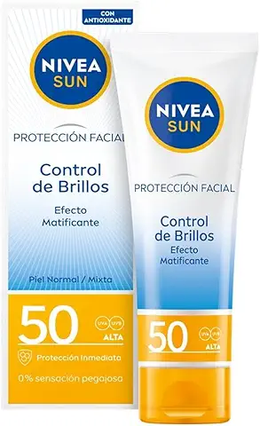 NIVEA SUN Protección Solar alta UV Control de Brillos FP50 (50 ml), Crema Facial, Matificante con 0% Sensación Pegajosa  