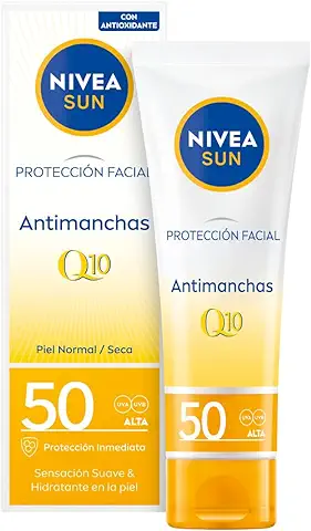 NIVEA SUN Protección Solar Facial UV Antiedad & Antimanchas FP50 (50 ml), 0% Residuos, Crema Hidratante con Q10  