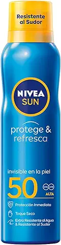 NIVEA SUN Protege & Refresca Spray Bruma Solar FP50 (1 x 200 ml), Protector Solar en Spray Transparente, Bruma Refrescante y Resistente al agua  