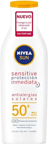 NIVEA SUN Sensitive Protección Inmediata Antialergias Solares Leche Solar FP 50+ (1 x 200 ml), Protector Solar no Graso para piel Sensible, Crema Solar Resistente al agua  