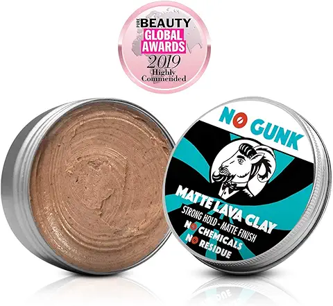 NO GUNK Arcilla Pasta Cera de Peinado Mate - 100% Natural Orgánica Para Pelo - Fijación Fuerte - De Ganador del Mejor Producto Para el Pelo de Hombre 2018 - Mate Lava Clay (Sin Fragancia, 50g)  
