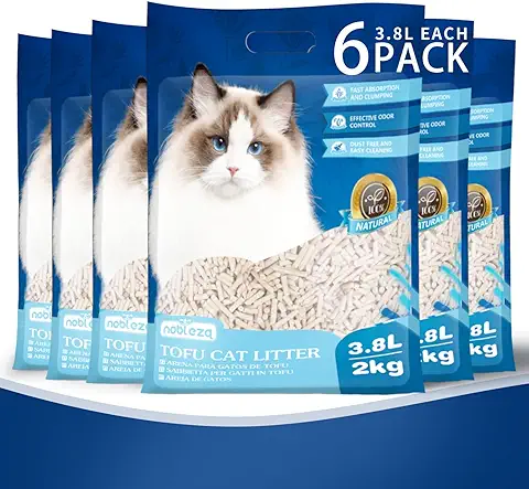 Nobleza Arena para Gatos Vegetal y Aglomerante, Pack de 6, 22.8 L, (3,8L Unidad), Arena de Maíz para Gatos Biodegradable, Lecho para Gatos Libre de Polvo  