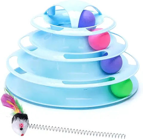 Nobleza - Juguete para Gatos, Juguetes Interactivo con Diseño de Torre con 4 Pelotas de 3 Niveles, Torre Interactiva Gato（25 x 16.5cm）  