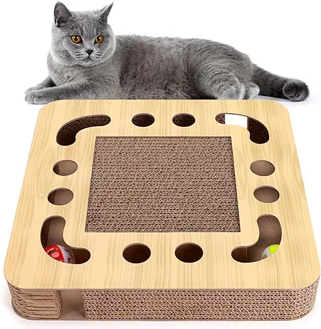 Nobleza Rascador para Gatos con Hierba Gatera，Redonda Rascadoras de Cartón para Cama con 2 Juguetes para Gatos Interactivos Pelotas  