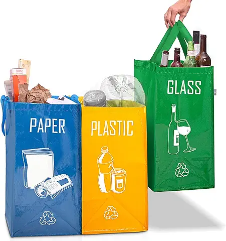 Norggo Pack de 3 Bolsas Basura Reciclaje – Cubos de Basura de Reciclaje con Gran Capacidad 40L – Cubo Basura para Papel, Plástico y Vidrio – Bolsas Reciclaje Respetuosas con el Medio Ambiente.  