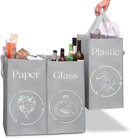 Norggo Pack de 3 Bolsas Basura Reciclaje – Cubos de Basura de Reciclaje con Gran Capacidad 40L – Cubo Basura para Papel, Plástico y Vidrio – Bolsas Reciclaje Respetuosas con el Medio Ambiente.  