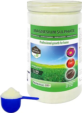 Nortembio Agro Sulfato de Magnesio Natural 1,2 Kg. Abono de Uso Universal. Favorece el Crecimiento de Cultivos, Jardines, Plantas de Interior y Exterior.  