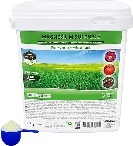 Nortembio Agro Sulfato de Magnesio Natural 5 Kg. Abono de Uso Universal. Favorece el Crecimiento de Cultivos, Jardines, Plantas de Interior y Exterior.