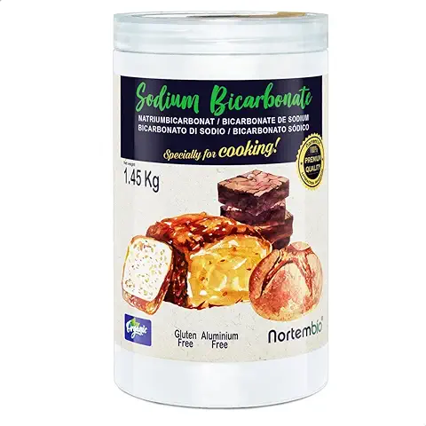 Nortembio Bicarbonato de Sodio Alimenticio 1,45 Kg. Bicarbonato de Sodio Ecológico para Cocina y Repostería. Bicarbonato Sódico Sin Aluminio para Lavar Frutas y Verduras. E-Book con Recetas Incluido.  