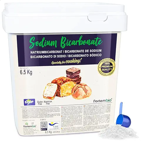 Nortembio Bicarbonato de Sodio Alimenticio 6,5 Kg. Bicarbonato de Sodio Ecológico para Cocina y Repostería. Bicarbonato Sódico Sin Aluminio para Lavar Frutas y Verduras. E-Book con Recetas Incluido.  