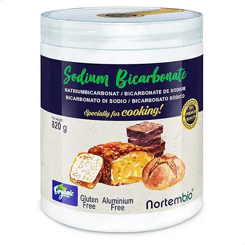 Nortembio Bicarbonato de Sodio Alimenticio 820 g. Ecológico para Cocina y Repostería. Sin Aluminio para Lavar Frutas y Verduras. E-Book con Recetas Incluido.  
