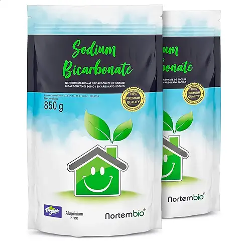 Nortembio Bicarbonato de Sodio Ecológico 2x850 g. Origen 100% Natural. Bicarbonato Sódico Sin Aluminio. Quitamanchas, Desodorizador y Blanqueante. Bicarbonato para Limpieza con E-Book Incluido.  