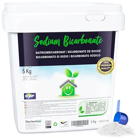 Nortembio Bicarbonato de Sodio Ecológico 5 Kg. Origen 100% Natural. Bicarbonato Sódico Sin Aluminio. Quitamanchas, Desodorizador y Blanqueante. Bicarbonato para Limpieza con E-Book Incluido.  