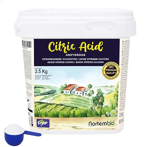 Nortembio Ácido Cítrico Ecológico 2,5 Kg. Ácido Cítrico Anhidro en Polvo. Insumo 100% Puro. Limpiador Multiusos. E-Book Incluido.  