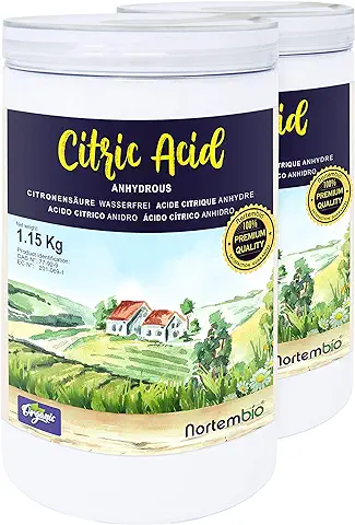 Nortembio Ácido Cítrico Ecológico 2x1,15 Kg. Ácido Cítrico Anhidro en Polvo. Insumo 100% Puro. Limpiador Multiusos. E-Book Incluido.  