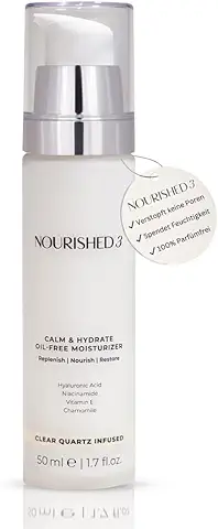 Nourished3 CALM & HYDRATE Moisturiser - 80% Aloe Vera, 1% Hyaluronic Acid, 1% Ceramide Moisturising Cream, Reduces Infections & Acne, Pro Wound Healing - All Skin Types - 50 ml  
