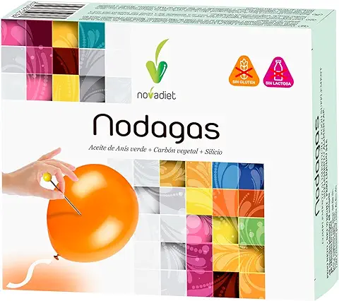Novadiet - NODAGAS Cápsulas con Aceite de Anís Verde, Carbón Vegetal Purificado y Silicio - Ayuda a Disminuir el Meteorismo las Flatulencias, Hinchazón Abdominal y la Digestión Saludable - 48 Cápsulas  