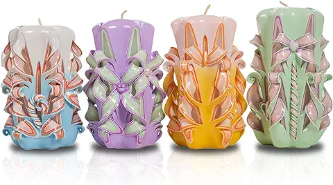 NOVECRAFTO Vela Grande Tallada a Mano, Velas sin Perfume de FourColors de Materiales Ecológicos, Decoración Perfecta para el Hogar y Velas de Regalo para Muchas Ocasiones  