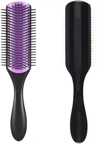 NuAngela - Cepillo de Cerdas de Nailon de 9 Filas para Cabello Rizado Cepillo de Peinado Fácil de Limpiar para Desenredar Moldear Definir Rizos para Cabello Húmedo, Largo Encrespado y Grueso (Violeta)  