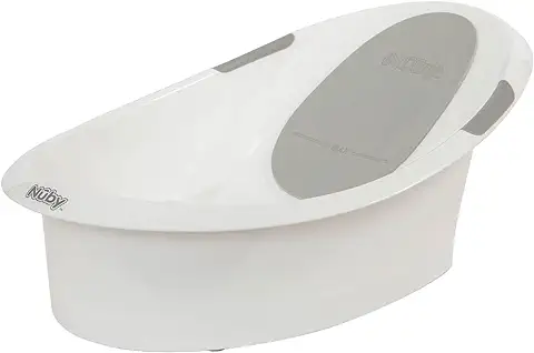 Nuby Dr. Talbot's - Bañera para Bebés con Respaldo de Espuma - Baño para Bebés con Pasamanos Blandos - Blanco y gris - 0-12 Meses  