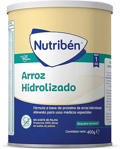Nutribén Arroz Hidrolizado - Leche en Polvo Bebé para Intolerantes a la Lactosa o APLV Desde el Primer Día, Alimento Completo, Sin Aceite de Palma, Con Cacito Dosificador Incluido, 1 bote de 400g  
