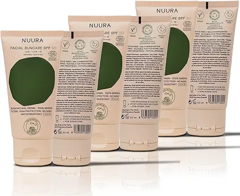 NUURA Protección Solar Facial Mineral [Pack de 3] Ecológica Certificada Orgánica - Vegana - Ocean and Reef Respect - Envase Ecológico - Cruelty Free - SPF 50+ UVA/UVB/IR [50 ml]  