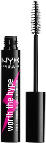 NYX Professional Makeup Máscara de Pestañas Worth the Hype Mascara, Volumen y Longitud, Cepillo de Punta Cónica Llega a Todas las Pestañas, Aceite de Jojoba, Tono: Negro  