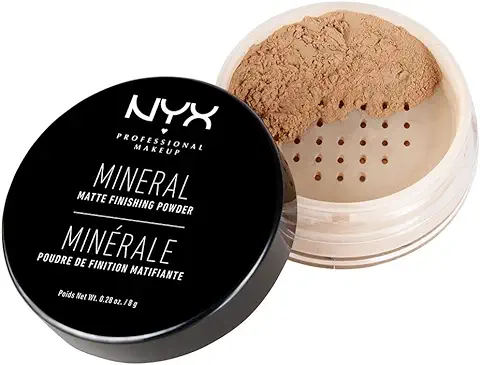 NYX Professional Makeup Polvos Fijadores Mineral Finishing Powder, Polvos Sueltos, Acabado Mate, Absorbe Brillos, Fórmula Vegana, Tono: Medium/Dark  