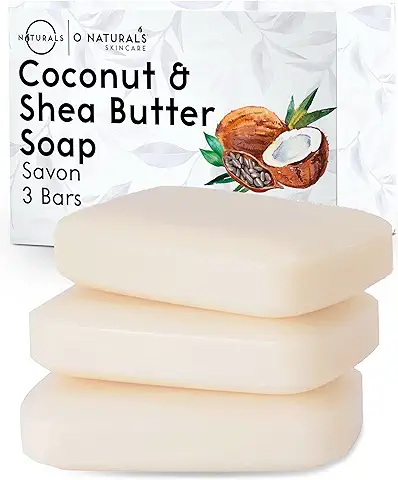 O Naturals Jabón Natural al Aceite de Coco con Manteca de Karite. Hidrata y Nutre la Piel Seca y Escamosa, Psoriasis. Limpieza Facial. Pastilla Jabón Vegano Cuerpo Cara y Manos, Champú Sólido 3x 115gr  