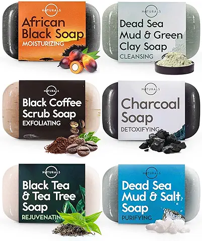 O Naturals Jabones Naturales Set de 6 Piezas - Jabones para Regalar Jabones Naturales Artesanos 100% Vegano Jabon Natural Negro con Aceites Esenciales TerapŽuticos del Mar Muerto Repara y Hidrata  